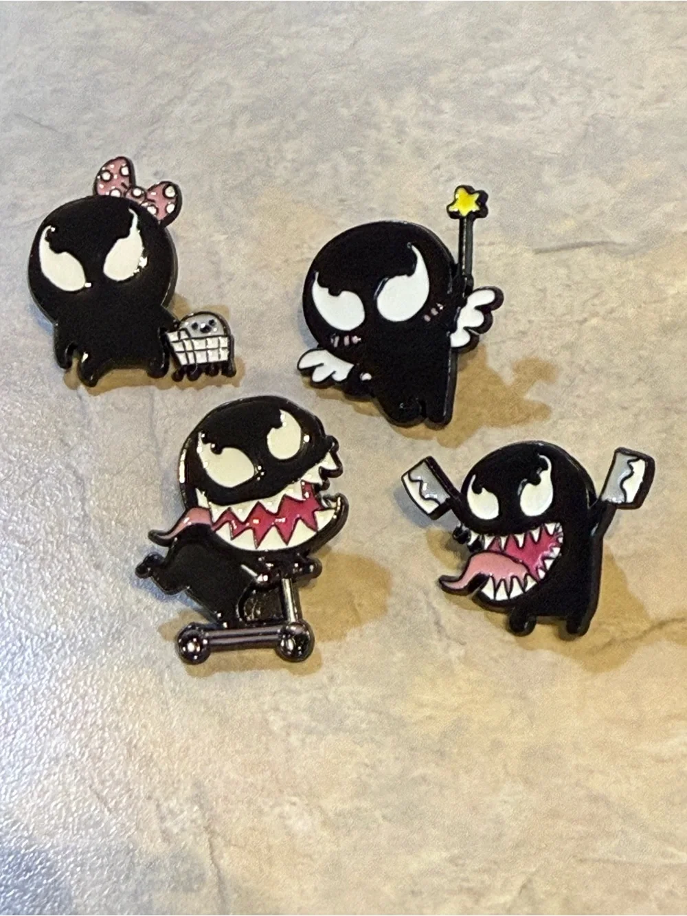 Kawaii Black Monster Enamel Pin Set with Pink Accents